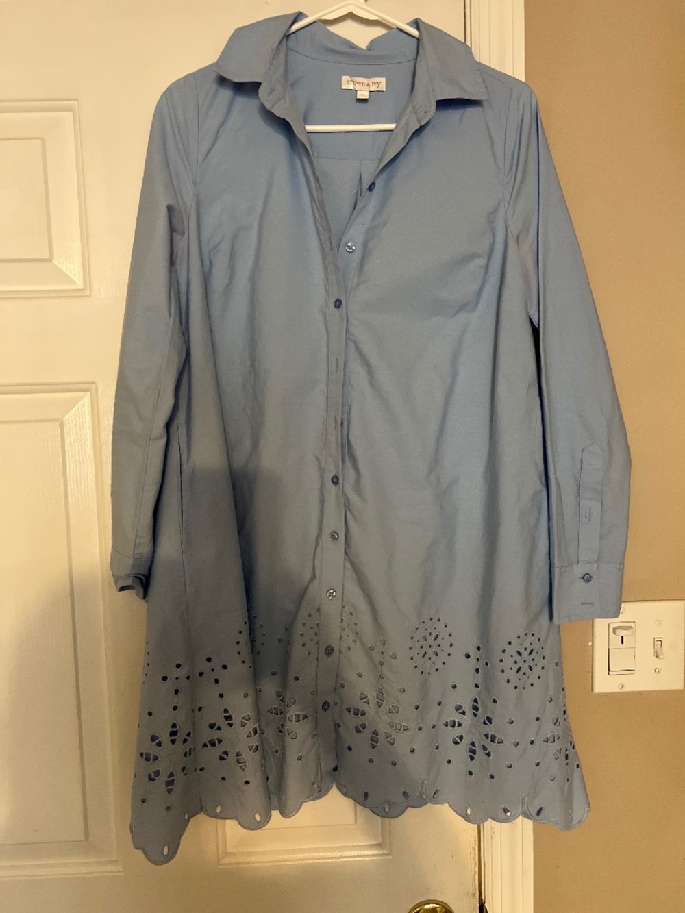 Cornflower blue Cotton dress with eyelet detailing